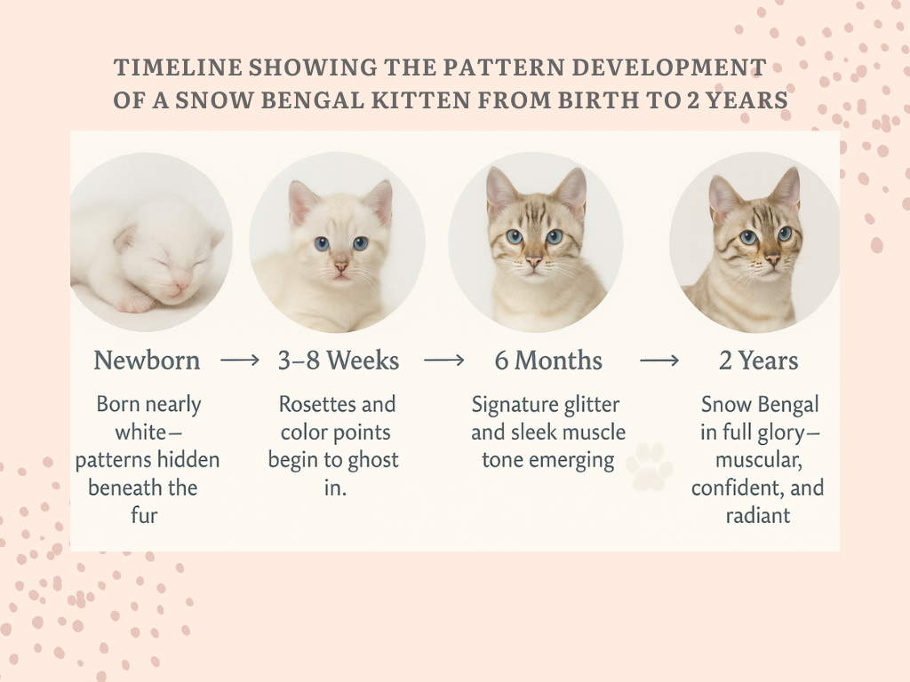  Timeline showing the pattern development of a Snow Bengal kitten from birth to 2 years